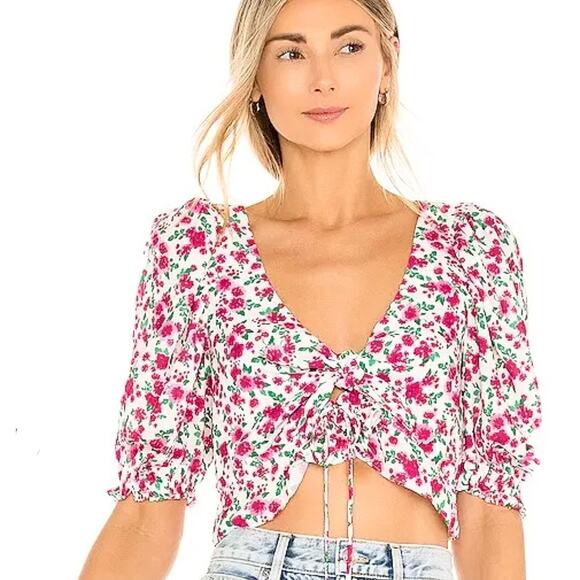 For Love & Lemons Tops - For Love & Lemons Petal Floral Tie Front Crop Top Small